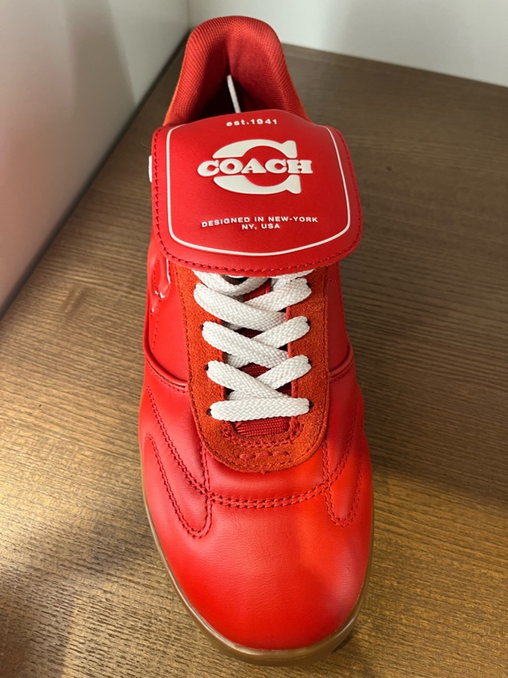 Coach women’s Match Leather and Suede Sneakers red 5/5.5 - Picture 12 of 14
